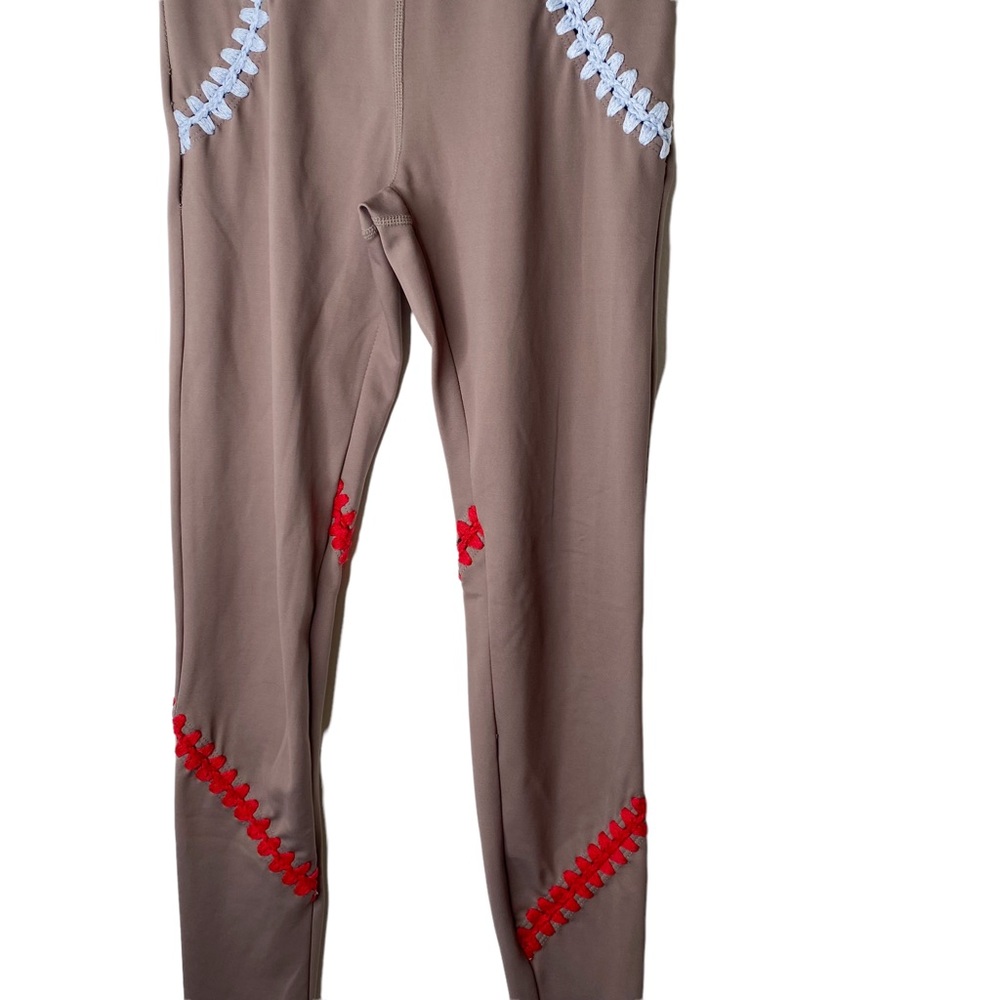 Carbon38 La Plage Crochet Stitching Leggings Tan Size XS - Picture 7 of 12